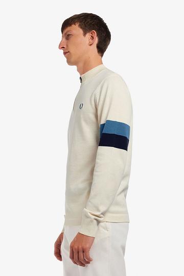 Dzianina Fred Perry Funnel Neck Trykotowy Jumper Męskie Białe | PL 1300HAPK